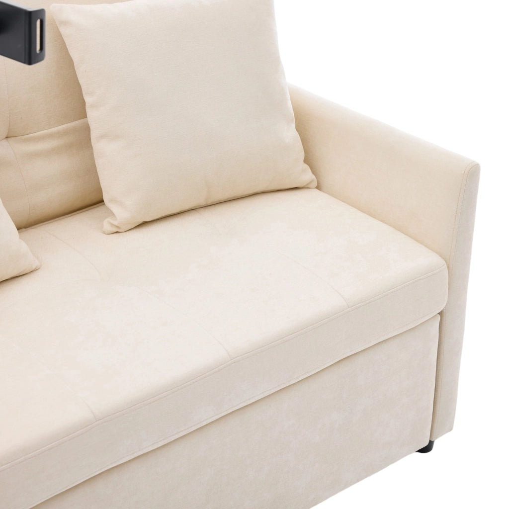 Divano multifunzione 109x72x83.5 cm con porta USB e supporto tablet in poliestere beige