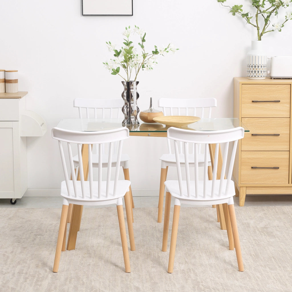 Set 4 Sedie Scandinave Schienale Alto ¨C Xylo ¨C Polipropilene Bianco Gambe Legno Hevea