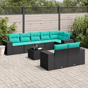 Set Divani da Giardino 9 pz con Cuscini Nero in Polyrattan 3222826