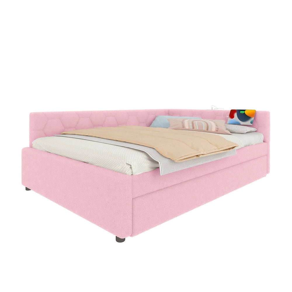 Letto Diurno con Rete a Doghe e Luce Notturna ¨C MINIMAL ¨C Rosa, Tessuto, 140x200