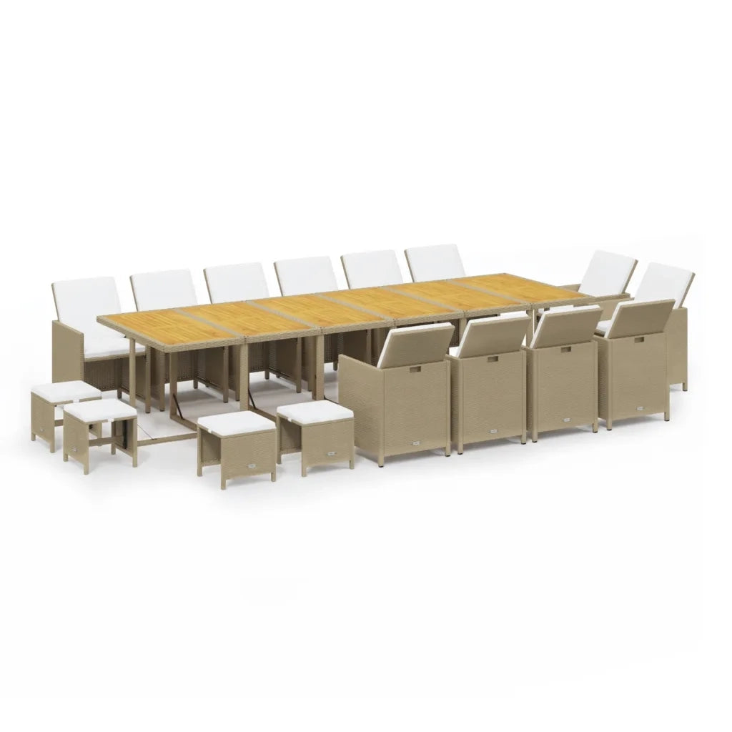 Set da Pranzo per Giardino 17pz con Cuscini in Polyrattan Beige cod mxl 36013