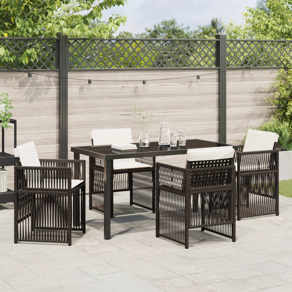 Set da Pranzo da Giardino  da 5 Pezzi con Cuscini Marrone Rattan Sintetico