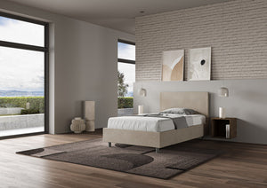 Letto Singolo 80x200 cm con Rete e Contenitore Adele Sabbia