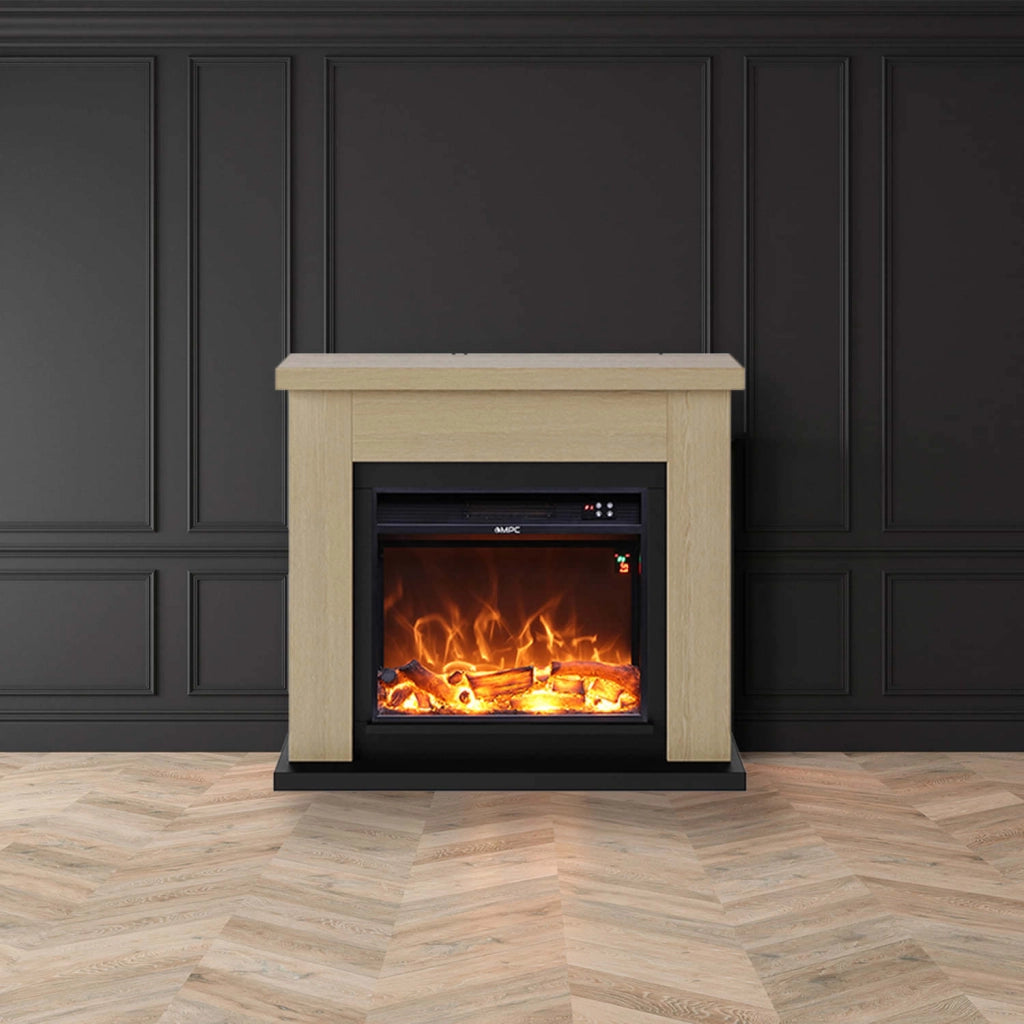 Caminetto Fuego Paolo Rovere 1500w a Parete Con Cornice Telecomando e Bruciatore 1500w Rovere
