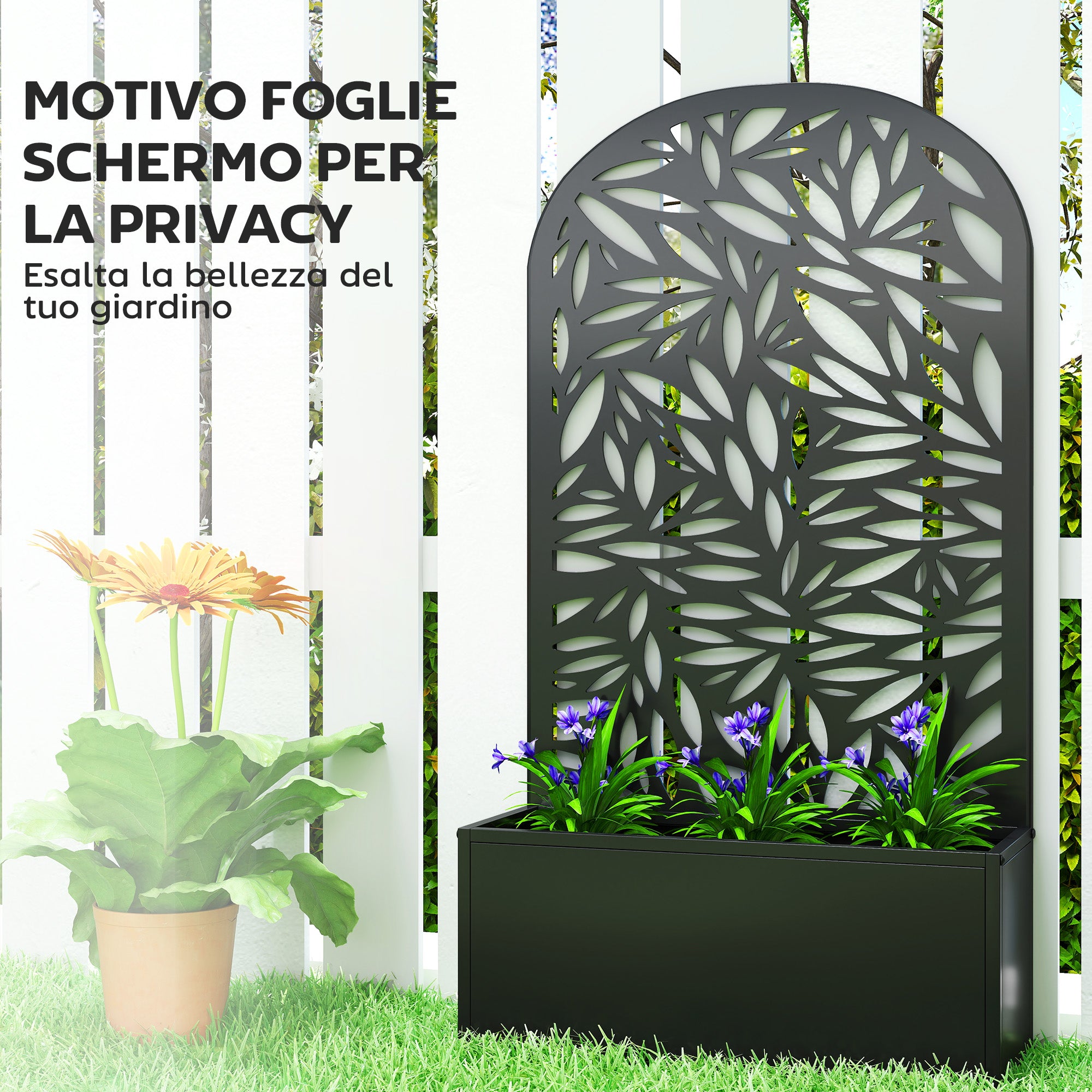 Fioriera con Traliccio ad Arco per Rampicanti 61x23x113 cm con Fori di Drenaggio in Metallo Nero