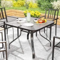 Tavolo da Giardino Quadrato a 4 Posti con Piano in Vetro e Foro per Ombrellone Ø54 mm, Nero