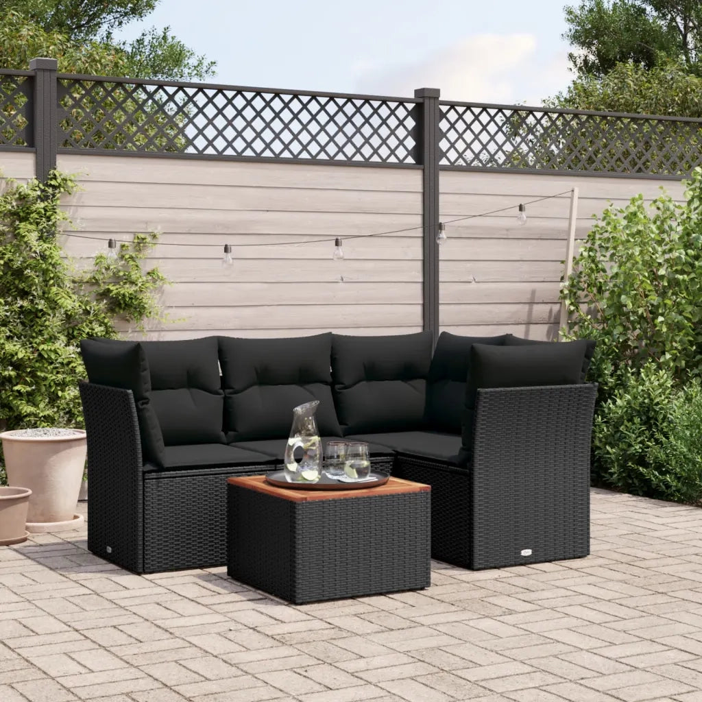 Set Divani da Giardino 5 pz | Set Salotto da Giardino con Cuscini in Polyrattan Nero