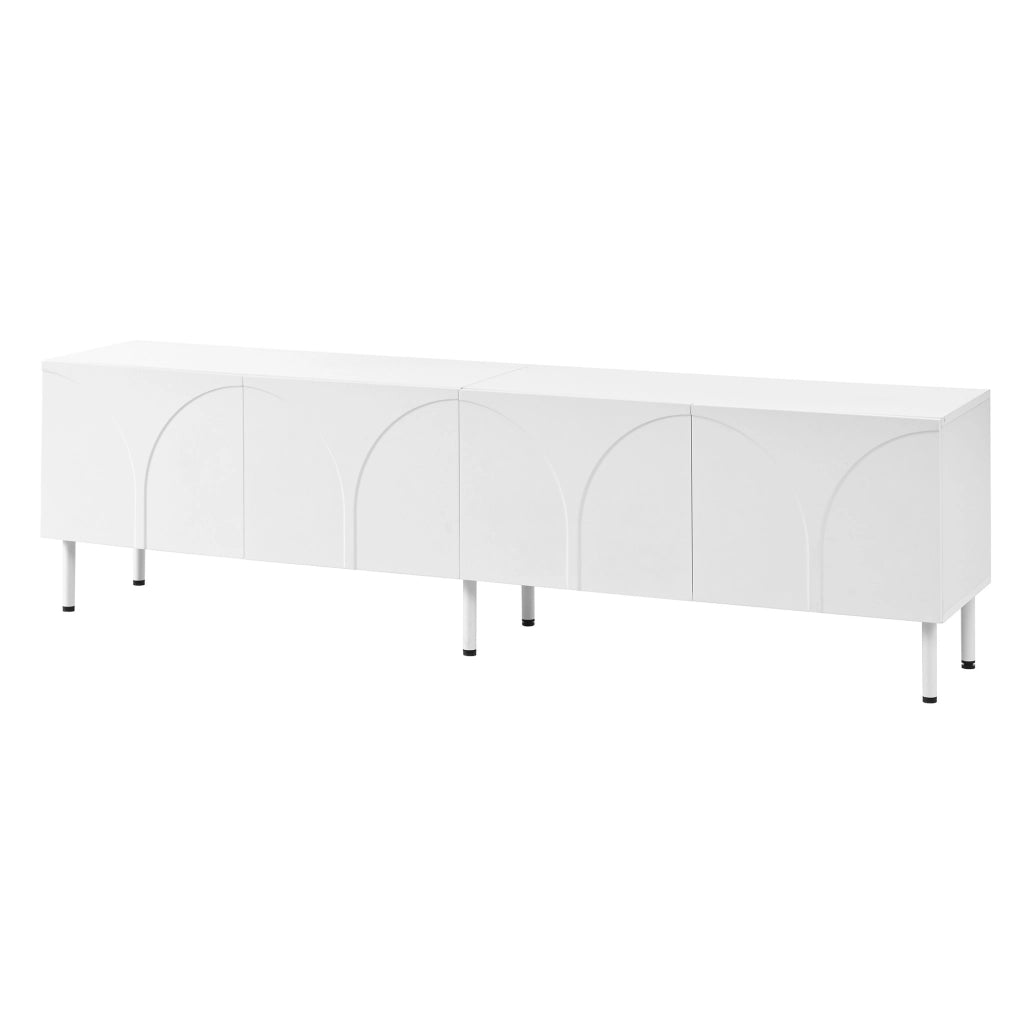 Credenza TV 180x35x49 cm con 4 ante; due spazi separati; in MDF e pannello truciolare; bianco