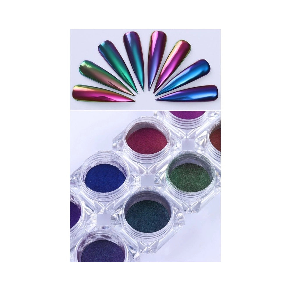 Trade Shop - Polvere Pigmenti Scaglie Olografico Pennello Effetto Specchio Chrome Nail Art -