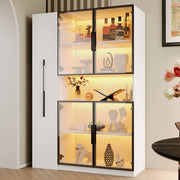 Vetrina moderna 110x35x160 cm bianca in MDF con LED a colori; ripiani estraibili e anta in vetro