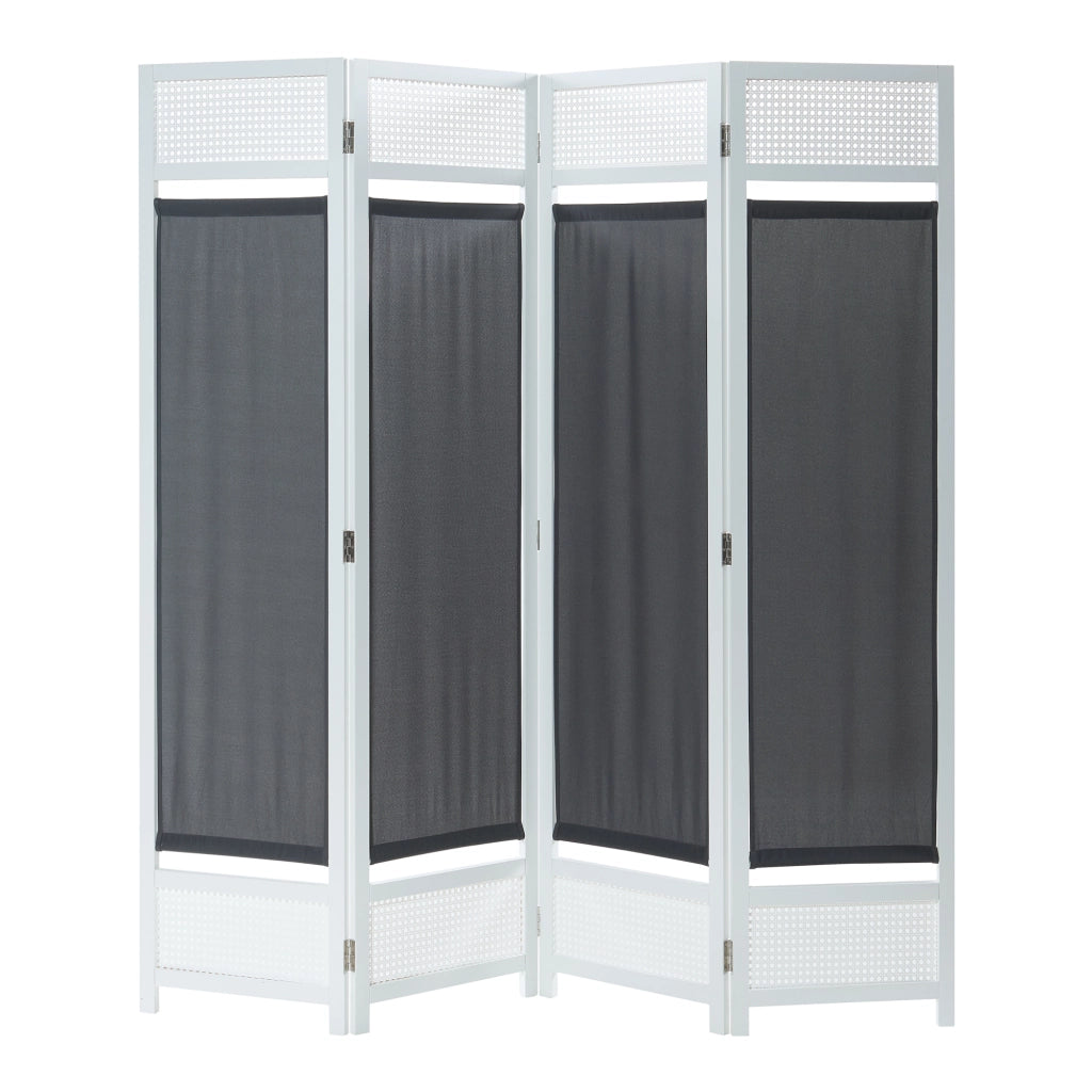 Paravento Pieghevole Dorotea per Interni Separè a 4 Pannelli 160 x 170 cm Bianco / Grigio Scuro [en.casa]
