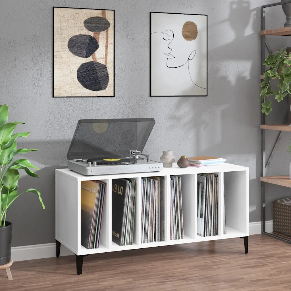 Mobile Porta Dischi Bianco 100x38x48 cm in Legno Multistrato 831981