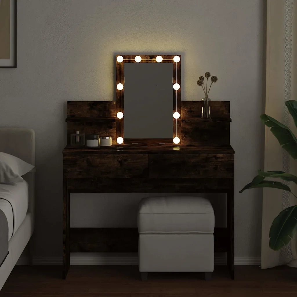 Toeletta | Tavolo da Trucco con LED Rovere Fumo 100x40x130 cm