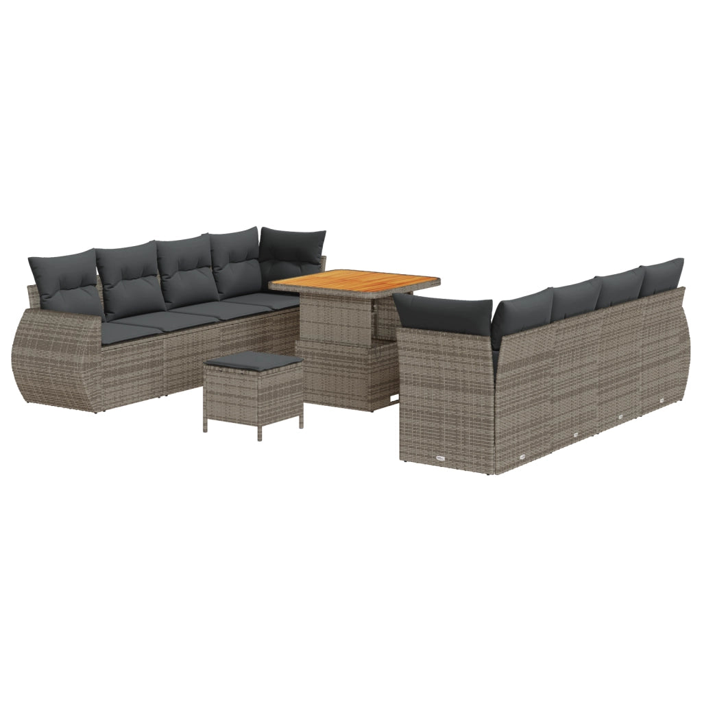 Set da Giardino a 11 Pezzi con Cuscini Grigio Rattan Polietilene Acacia