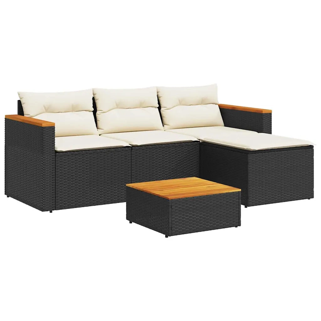 Set Divani da Giardino 3 pz con Cuscini in Polyrattan Nero 365826