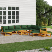 Set Salotto da Giardino 12pz con Cuscini Verdi Legno Massellocod mxl 124291