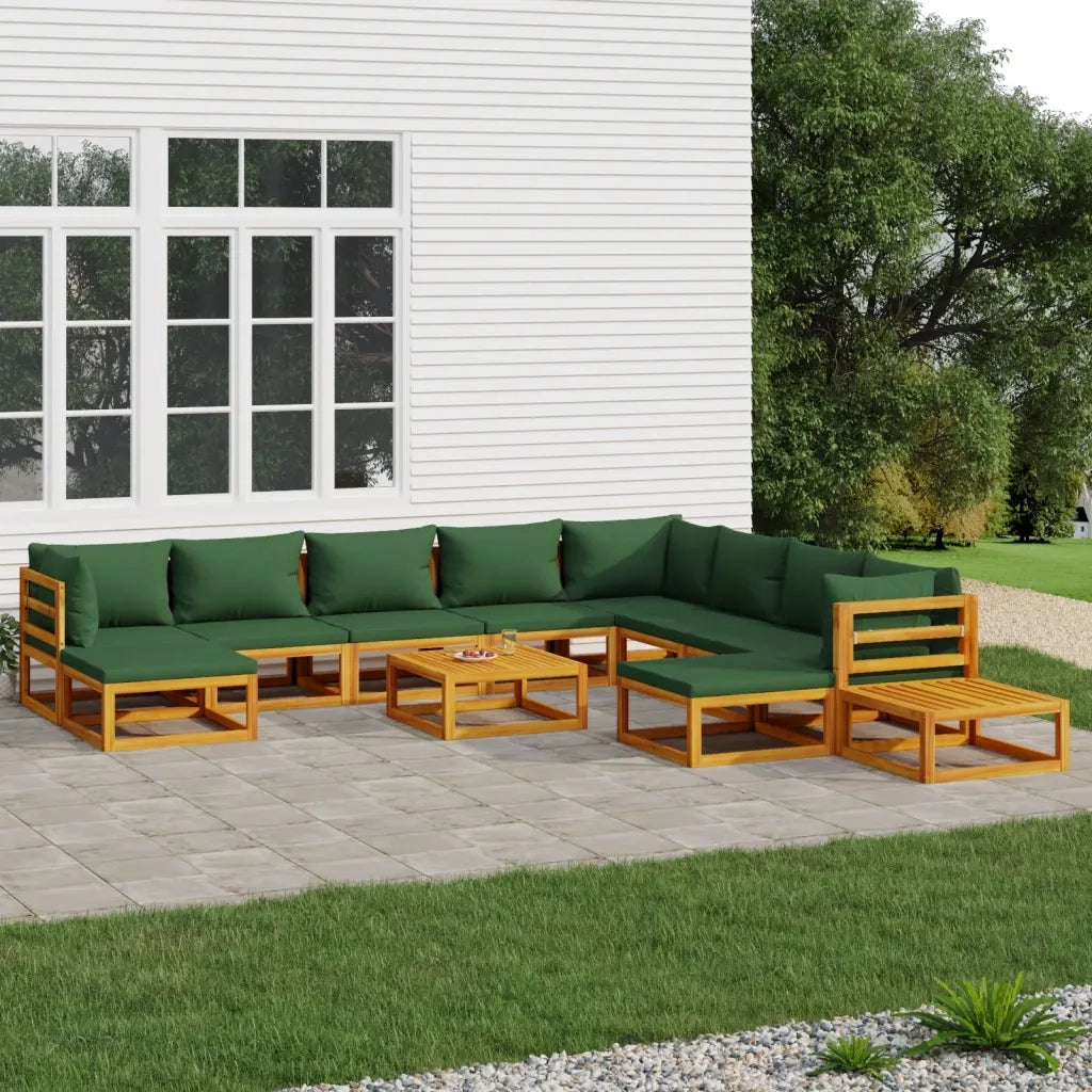 Set Salotto da Giardino 12pz con Cuscini Verdi Legno Massellocod mxl 124291