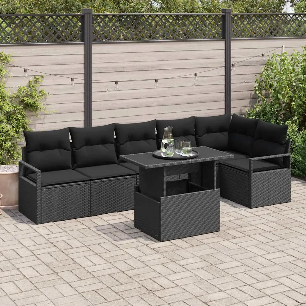 Set Divano da Giardino con cuscino 7 pcs Nero Poly Rattan 3357576