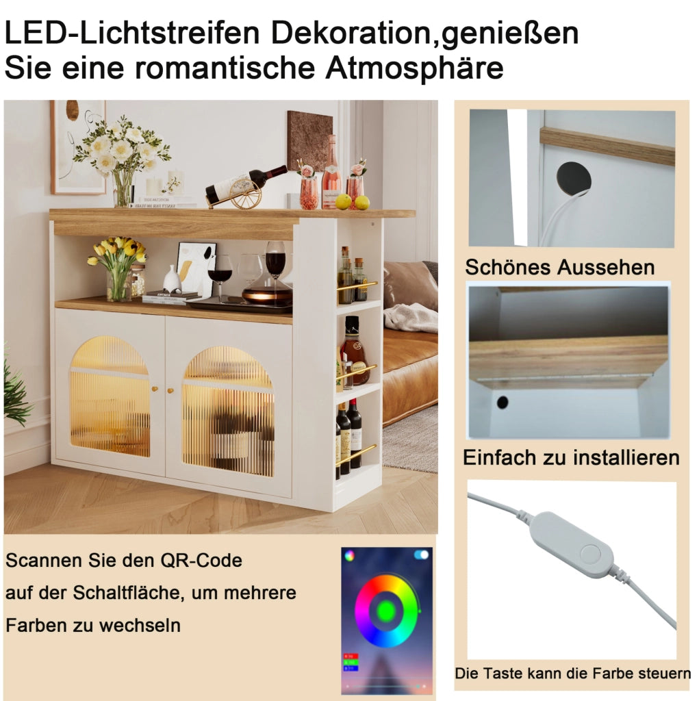 Tavolo bar estensibile girevole con LED e contenitore bianco