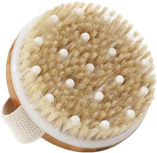 Borsetta di massaggi, spazzola del corpo con setole naturali, spazzola per cellulite per donne e uomini, apparecchio di massaggi contro la cellulite per peeling e miglioramento delle funzioni linfatiche