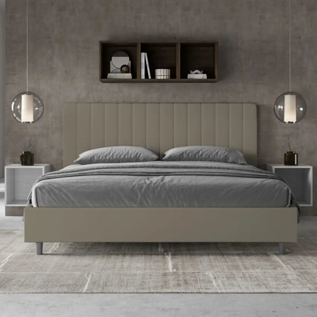 Letto matrimoniale king size con rete imbottito 180x200 similpelle cappuccino Agueda