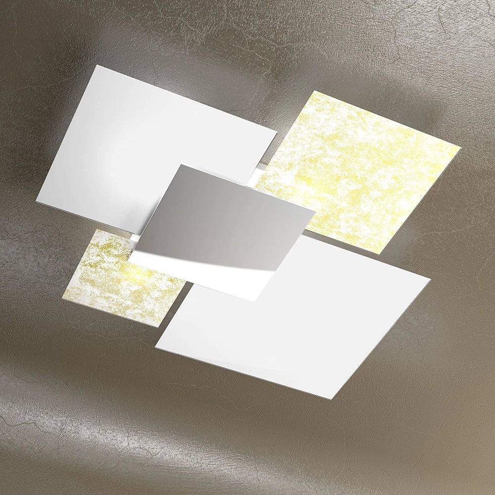 Lampada da soffitto moderna 1088/90-FO Vetri Bianchi e Foglia Oro 4xE27