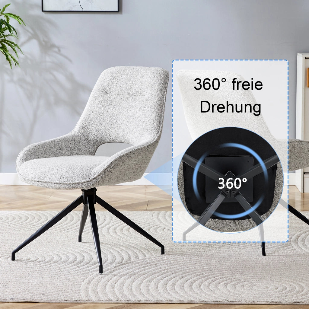SEDIA Girevole 360° Set da 2 pezzi, 87 cm, tessuto grigio caldo, metallo nero
