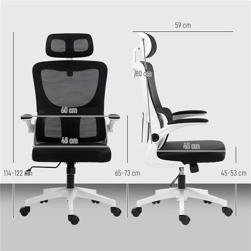 SEDIA DA UFFICIO REGOLABILE E RECLINABILE CON POGGIATESTA RIMOVIBILE, IN TESSUTO A RETE, 60X59X114-122 CM, NERO