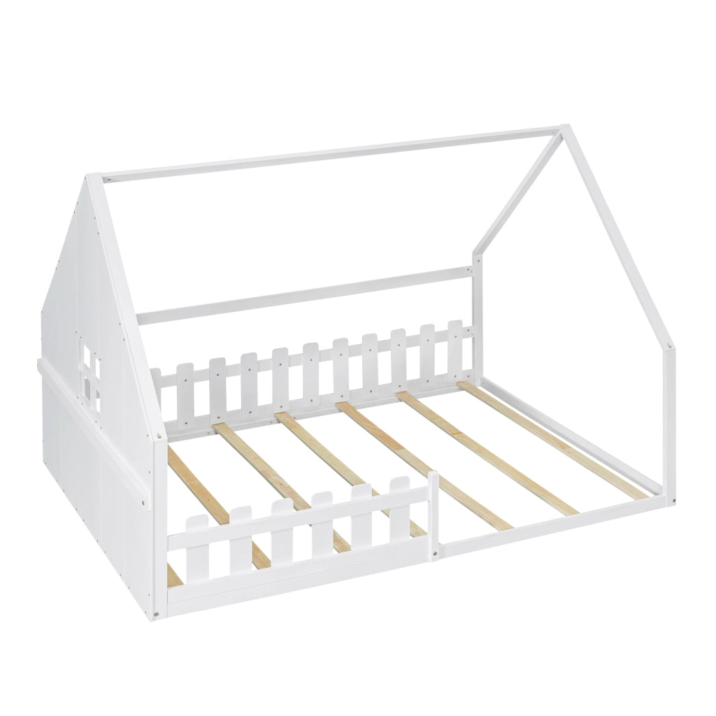 LETTO A CASITTA 140x200 cm in pino e MDF bianco con sponda