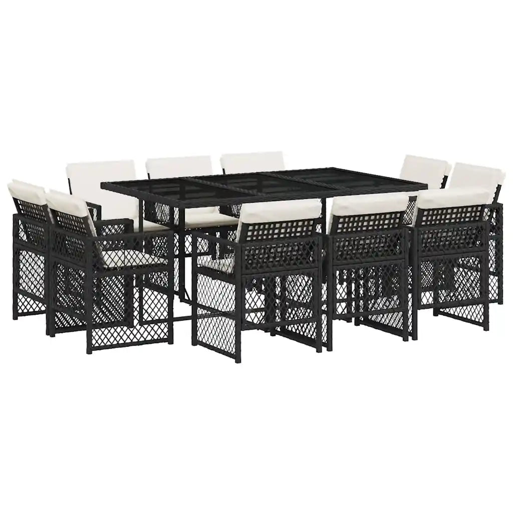 vidaXL Set da Pranzo da Giardino 11 pz con Cuscini in Polyrattan Nero