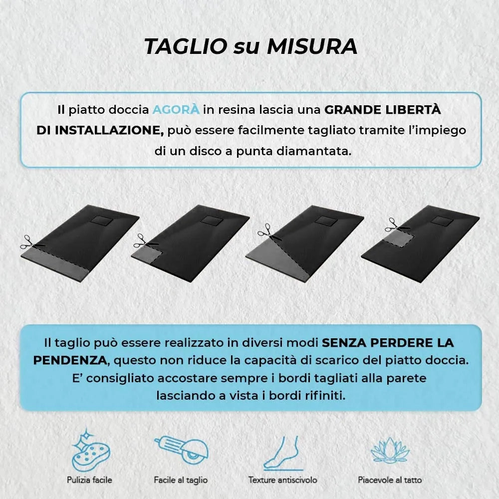 Piatto doccia 80x150 in resina nero effetto pietra riducibile Agorà