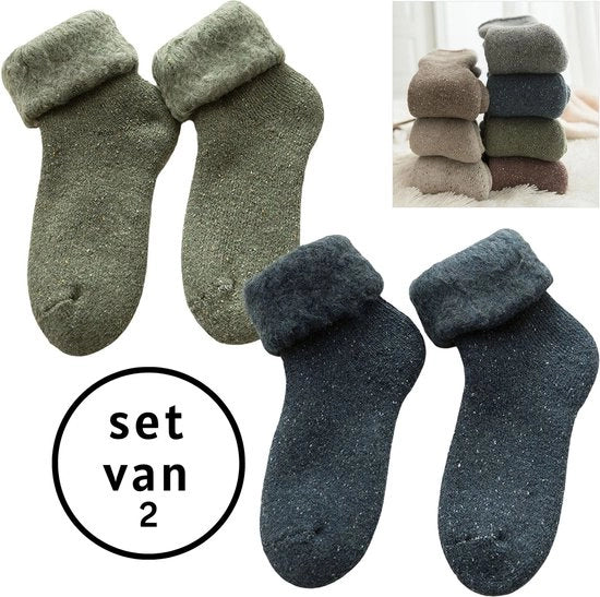 Sokkette calde invernali per donne - set da 2 paia - taglia 36-40 - lana - imbottite - calze da donna - calze da casa - blu - verde - suggerimento di regalo