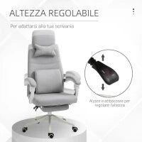 Sedia da Ufficio Ergonomica, Sedia da Scrivania con Rotelle, Cuscino Lombare, Poggiatesta e Poggiapiedi Estraibile, Grigia 62x68x117-127cm