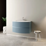 MOBILE BAGNO SOSPESO  CURVO SENZA SPECCHIO MODELLO SANTI 90CM - BASE SOSPESA -LAVABO - AZZURRO POLVERE -SPECCHIO ESCLUSO  - MOB