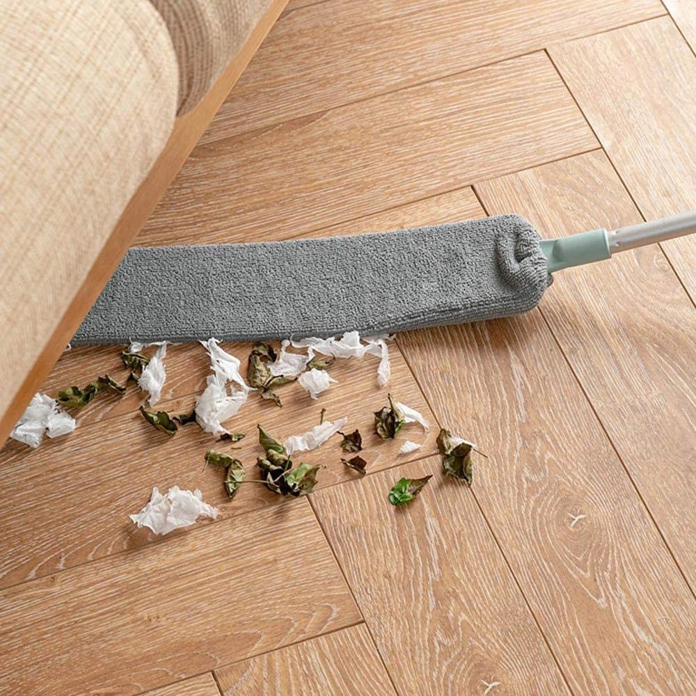 Trade Shop - Cattura Polvere Spolverino Sottile Con Manico Telescopico Panno Mop Pieghevole -