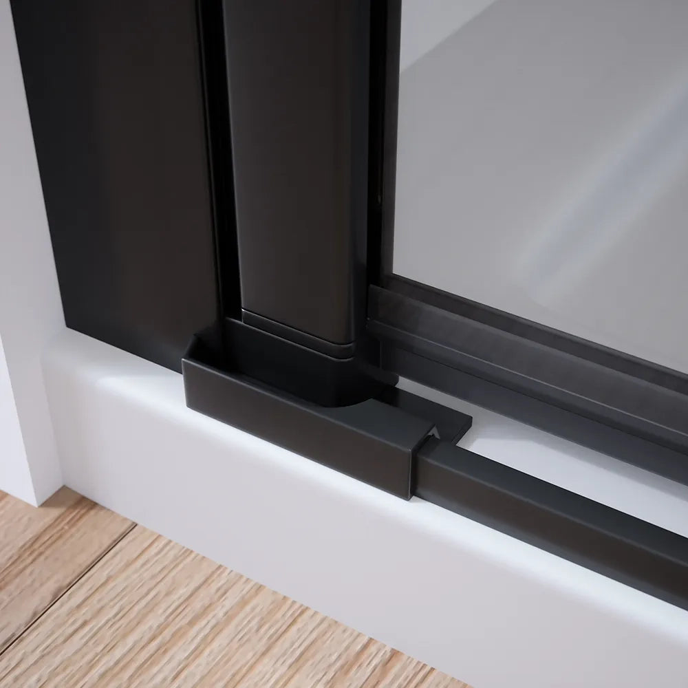 Porta doccia 90cm apertura a battente con profili nero opaco e vetro da 8mm trasparente h195 | Fiji