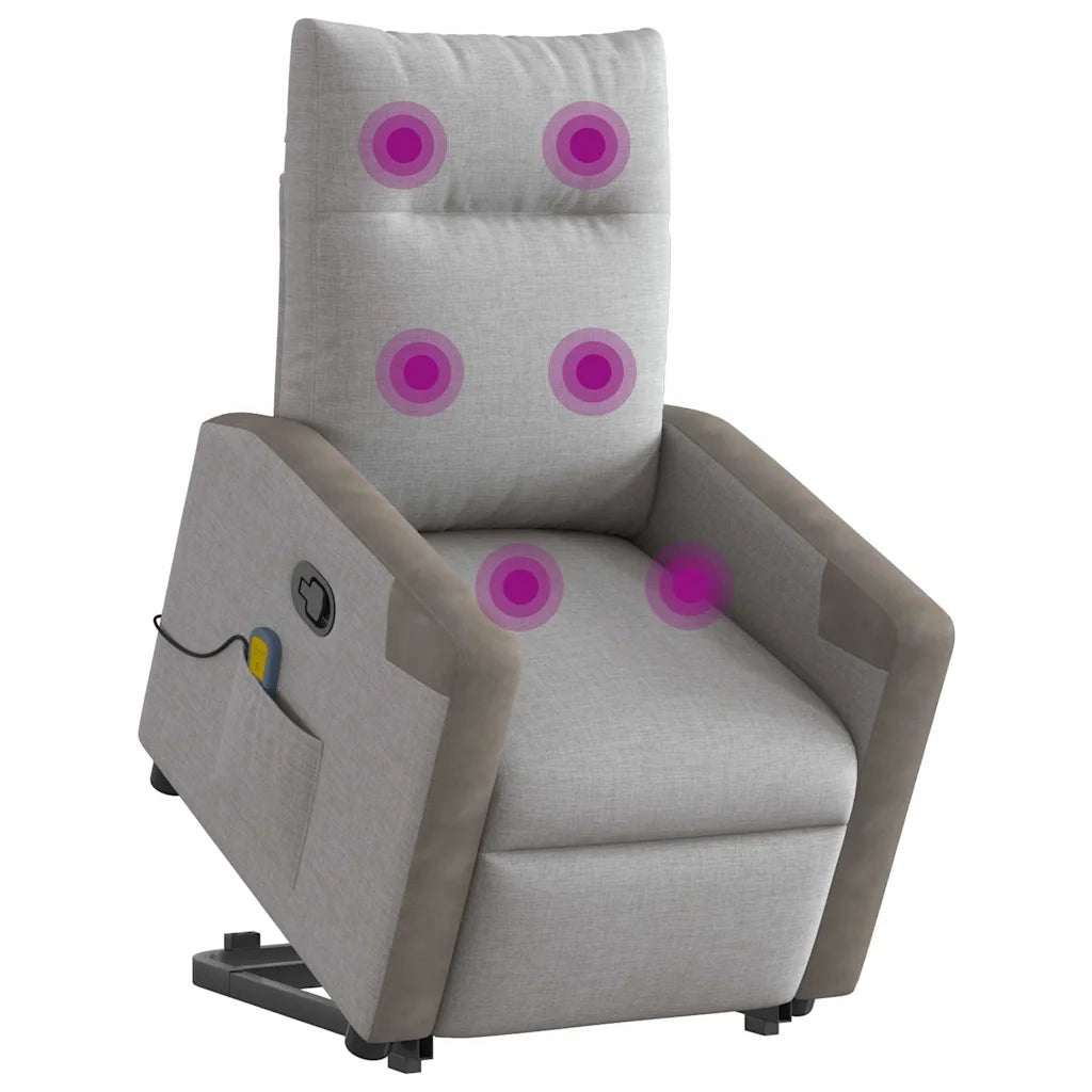 vidaXL Poltrona Alzapersona Massaggi Reclinabile Grigio Nuvola Tessuto