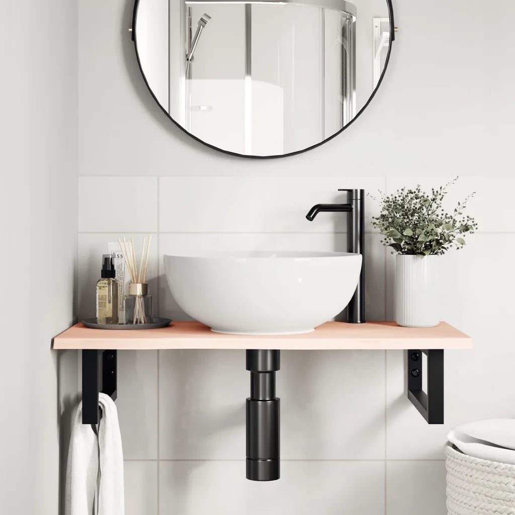 vidaXL Ripiano a Parete per Lavabo in Acciaio e Massello di Rovere