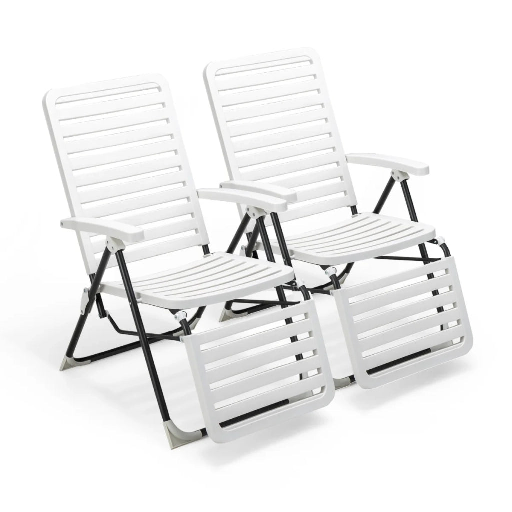 Set di 2 sedie a sdraio pieghevoli da esterno 147 x 62 x 72 cm regolabili per un comfort di relax PP bianco 20_0011249