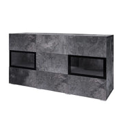 Buffet 130 cm RAMOS – Grigio effetto ardesia e nero – 2 porte vetrate + 3 cassetti – Senza LED