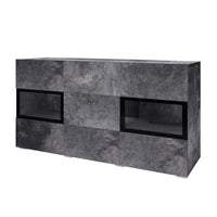 Buffet 130 cm RAMOS – Grigio effetto ardesia e nero – 2 porte vetrate + 3 cassetti – Senza LED