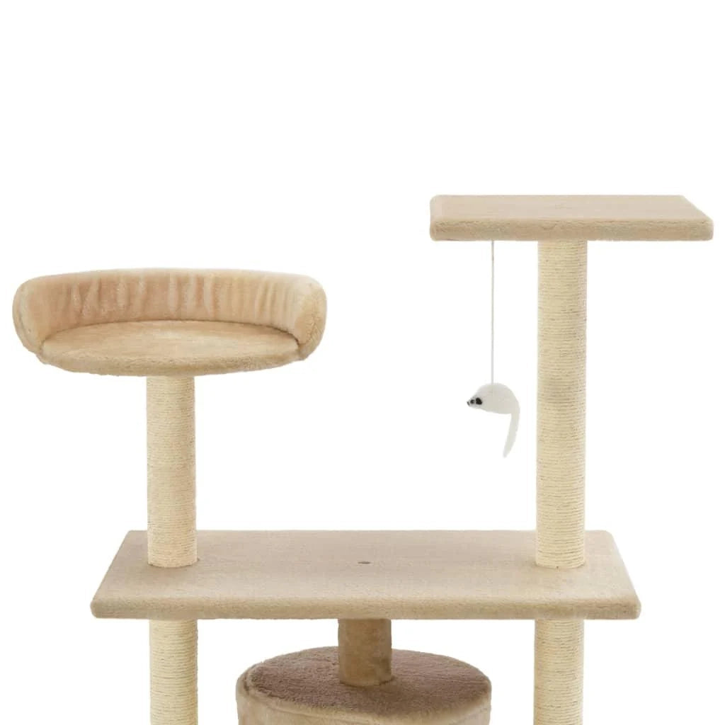 Tiragraffi albero per gatti cuccia per gatti peluche in sisal 95 cm beige 3702237