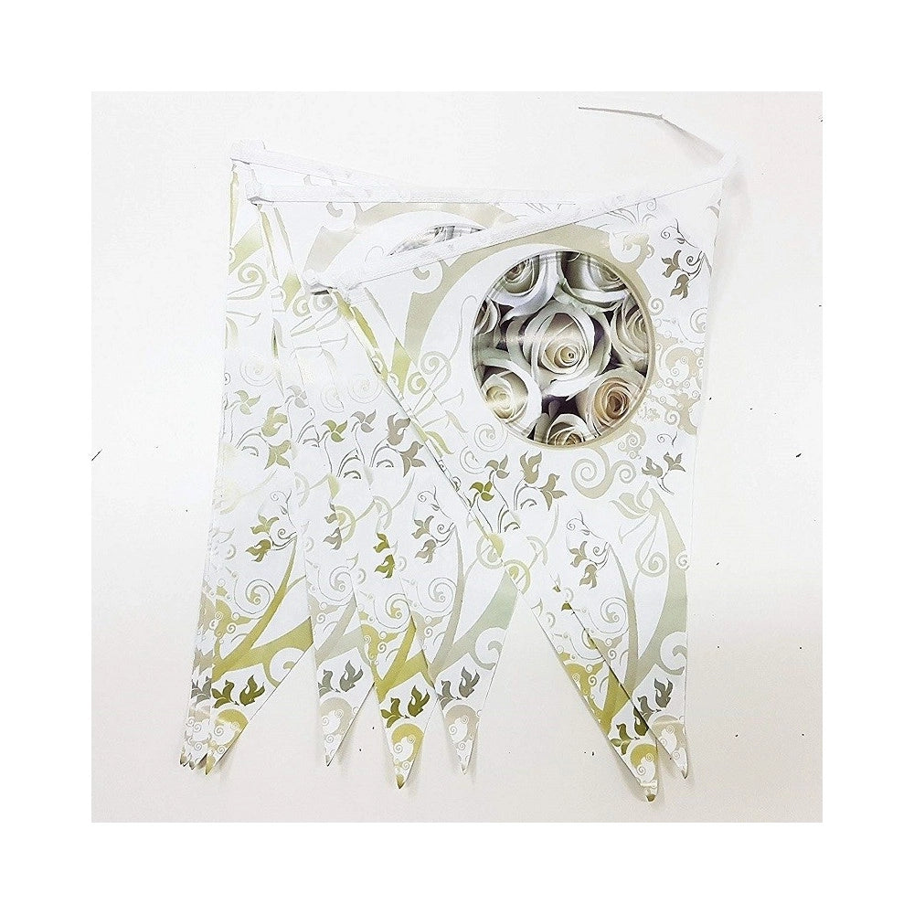 Trade Shop - Set 3 Festoni Rose Bianco 12 Bandierine Ciascuno Addobbi Matrimonio Fiori Party -