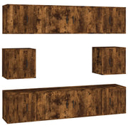 Set Mobili Porta TV 8 pz | Armadietto TV | Mobile Porta TV Rovere Fumo in Legno Multistrato