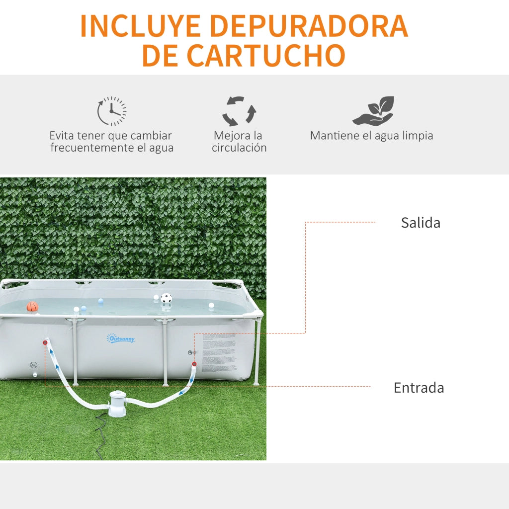Piscina Desmontabile Tubulare 252x152x65 cm con Depuratore a Cartuccia 1200L/H ¨C Zephmum ¨C Grigio 2163L