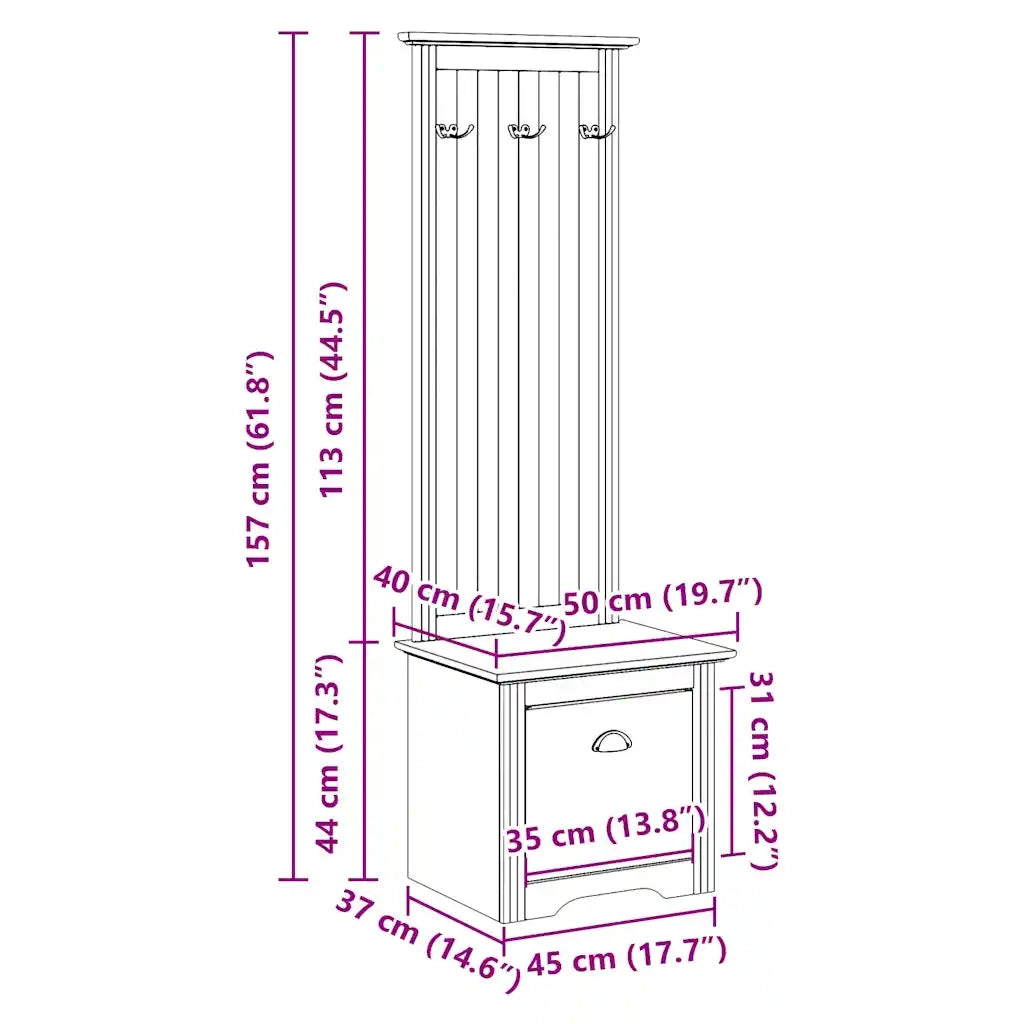 Mobiletto da Ingresso con Ganci BODO Bianco 50x40x157 cm 4016872