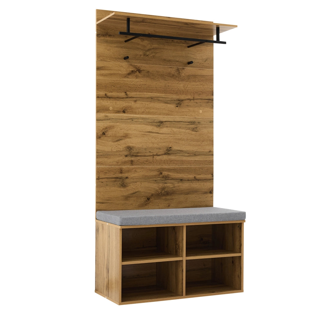 Set Ingresso con Scarpiera, Ripiani, Appendiabiti e Cuscino ¨C MINIMAL ¨C Legno, 84x32 cm