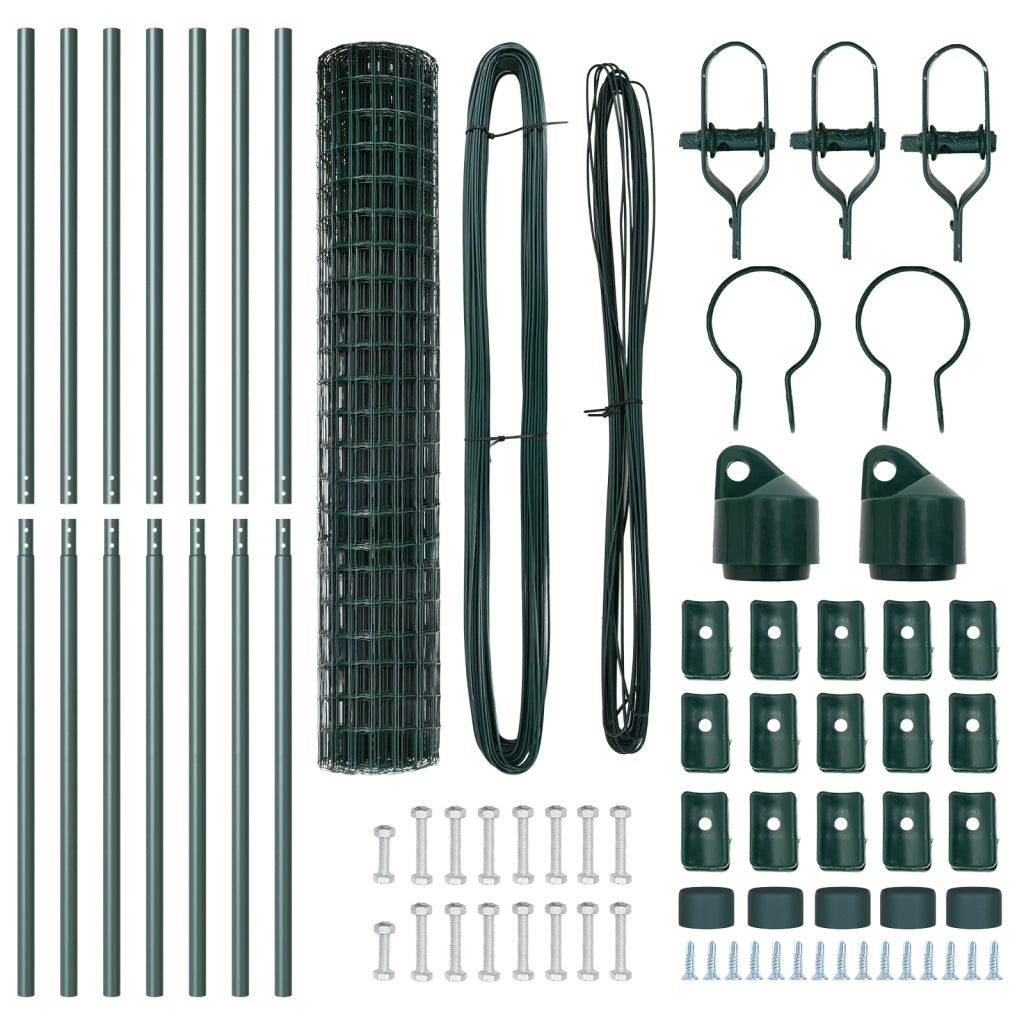 Recinzione Euro con 7 pali 1,6x10 m in acciaio galvanizzato verde