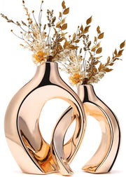 Vaso Ceramico Embracing Fiori, Vasi Decorativi Moderni, Decorazione da Camera, Vaso Elegante per Interni, Decorazione da Ufficio (Rosso Oro)