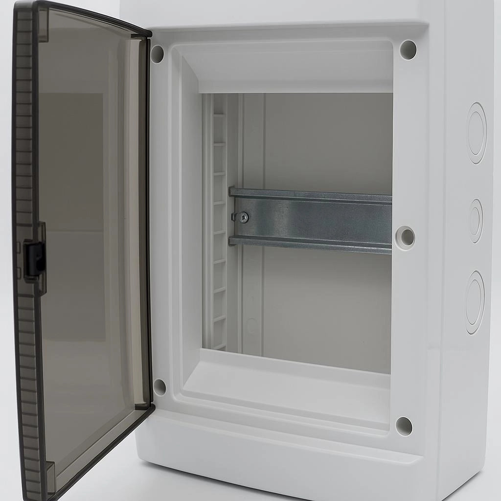 Centralino da parete 4 moduli, bianco IP40, 150x170x100 mm, RAL 9016, ideale per installazioni elettriche domestiche e industriali